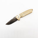 Pro-Tech Rockeye 2024 Custom 001 Chad Nichols Virus Damascus Blade ALBronze Textured Handles Blue Titanium Clip