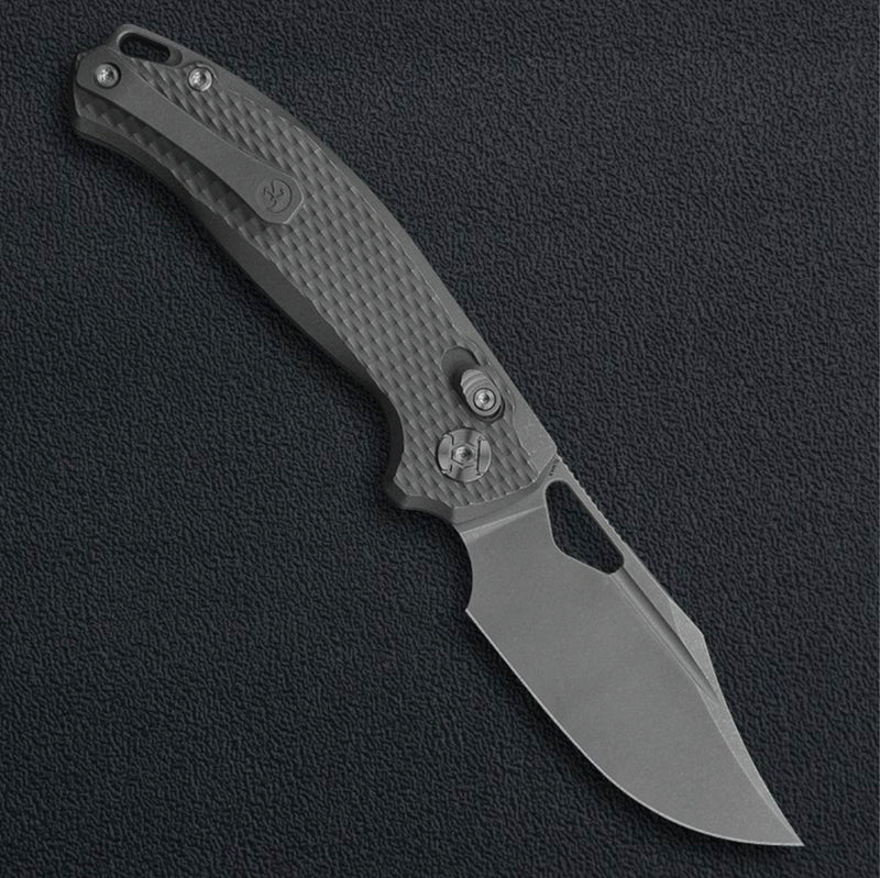 Kunwu Django 3.18in Stonewashed Elmax Blade Diamond Textured Titanium Handles X707T-1S