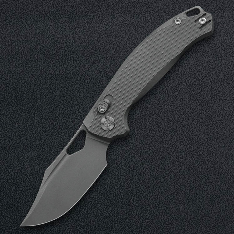 Kunwu Django 3.18in Stonewashed Elmax Blade Diamond Textured Titanium Handles X707T-1S