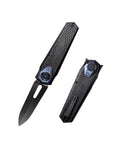Remette RT-Infinite Power RTIP-S – 3.15" Black Stonewashed M390 Dagger | Black Titanium Stonewashed Handle | Button + Liner Lock