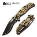North Mountain Blade KHAI Gold Nocturne KF001-A – 24K Baroque Titanium, CPM 3V Kukri, DLC Black, Ceramic Bearings