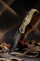 North Mountain Blade KHAI Gold Nocturne KF001-A – 24K Baroque Titanium, CPM 3V Kukri, DLC Black, Ceramic Bearings