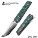 North Mountain Blade CHOP 4 2412-GRCF – SLD San Mai Japanese-Style Tanto, Ceramic Carbon Fiber, Front Flipper