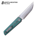 North Mountain Blade CHOP 4 2412-GRCF – SLD San Mai Japanese-Style Tanto, Ceramic Carbon Fiber, Front Flipper