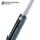 North Mountain Blade CHOP 4 2412-GRCF – SLD San Mai Japanese-Style Tanto, Ceramic Carbon Fiber, Front Flipper