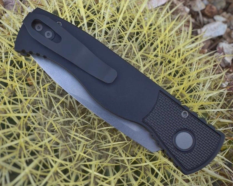 Pro-Tech Knives T201 Tactical Response 2 Stonewashed Magnacut Blade Black Textured Handles