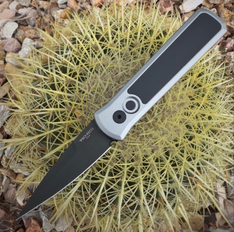Pro-Tech Knives 756 Godson Folding Knife 3.15in DLC Black Blade Gray Handle / G10 Inlay