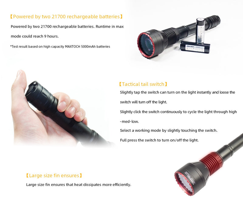 MAXTOCH L2KD LEP Spotlight – 3200m Throw, 650 Lumens