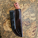 TRM Tagalong Fixed Blade – PSB-27 2.44″ Stonewash Drop‑Point, Autumn Orange Micarta & Leather Sheath