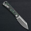 Kunwu Geezer 3.22in Satin Elmax Blade Green Resin Carbon Fiber Handles J708A-3