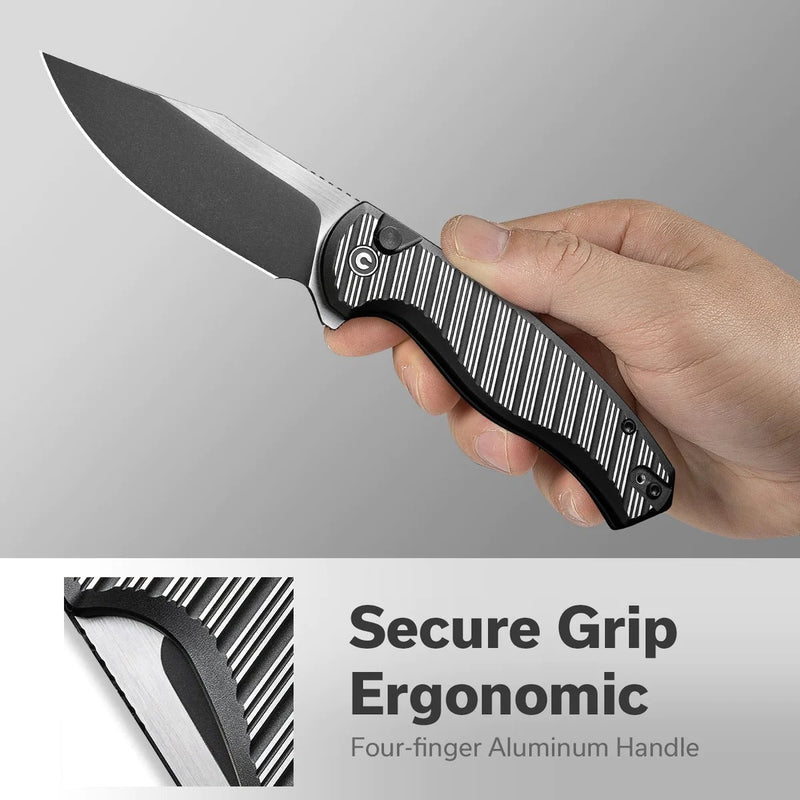 Civivi Stormhowl Folding Knife 3.3in Nitro-V Steel Blade Milled Black Aluminum Handles - C23040B-1