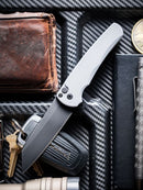 Pro-Tech 5403-Grey Malibu Button Lock Flipper Grey Handle PVD Magnacut Reverse Tanto Blade
