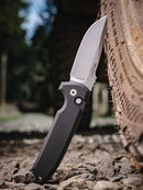 Pro-Tech LG3101 Rockeye Auto Stonewash Magancut Blade Black Aluminum Handles