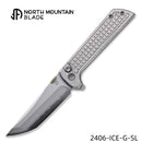 North Mountain Blade 2406-ICE-G-SL ice grid silver tanto folding knife front view