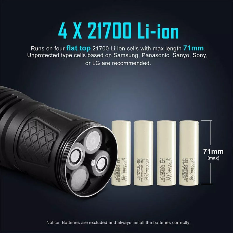 Lumintop GT3 Pro 27000 Lumen USB-C Rechargeable LED Flashlight 4 * XHP70.2 LED 4 * 21700 Batteries INCLUDED
