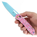 Tenable Shard Cross Bar Lock 3.47in 14C28N Blue Blade Jade G10 with Donut Print Handle - T1006V8