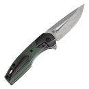 Kansept Cassowary 2.9" Damascus Blade Green G10 & Black Titanium Handles - K2065B6
