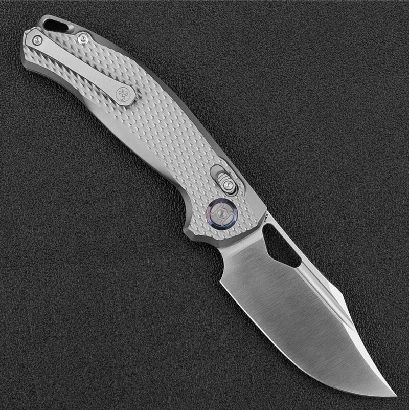 Kunwu Django XL 3.7in Satin Elmax Blade Diamond Textured Titanium Handle X707XLT-1A