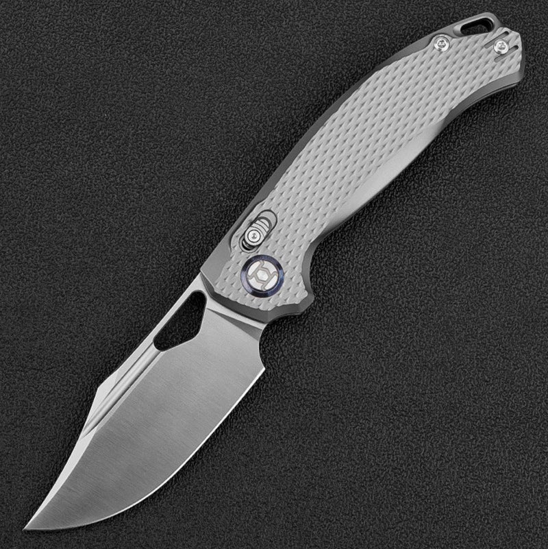 Kunwu Django XL 3.7in Satin Elmax Blade Diamond Textured Titanium Handle X707XLT-1A