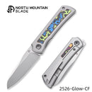 North Mountain Blade Moon 2526-Glow-CF Mini Folding Knife 2.5" M390 Sheepsfoot Hand-Brushed Blade Titanium Handle Front Flipper Frame Lock