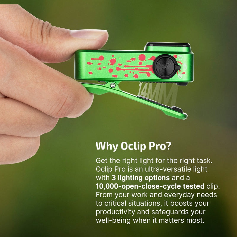 Olight Oclip Pro Zombie Green – 500 Lumen USB-C Rechargeable Flood, Spot & Red Clip-On Flashlight