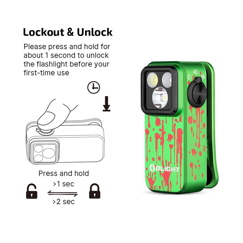 Olight Oclip Pro Zombie Green – 500 Lumen USB-C Rechargeable Flood, Spot & Red Clip-On Flashlight