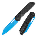 Tenable Shard Cross Bar Lock 3.47in Blue Coated 14C28N Blade Black Aluminum Diamond Pattern Handle T1006V2