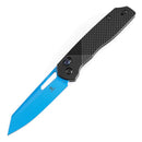Tenable Shard Cross Bar Lock 3.47in Blue Coated 14C28N Blade Black Aluminum Diamond Pattern Handle T1006V2
