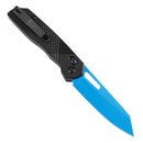 Tenable Shard Cross Bar Lock 3.47in Blue Coated 14C28N Blade Black Aluminum Diamond Pattern Handle T1006V2