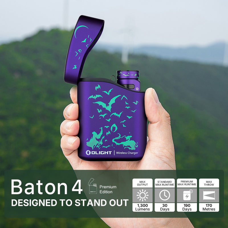 Olight Baton 4 Premium (Halloween) Nocturnal Sentinel 1300 Lumen Rechargeable EDC Flashlight w/ Charging Case