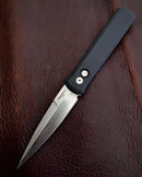 Pro-Tech 921-SATIN Godfather Folding Knife 4in 154CM Spear Point Blade Black Aluminum Handles