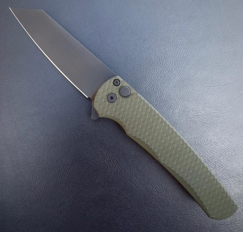 Pro-Tech Knives Malibu 5236-Green Folding Knife 3.25in DLC Black 20cv Steel Blade Green Dragon Scale Textured Handles
