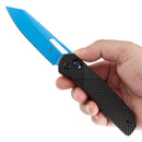 Tenable Shard Cross Bar Lock 3.47in Blue Coated 14C28N Blade Black Aluminum Diamond Pattern Handle T1006V2