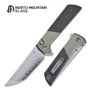 North Mountain Blade 2407-GRCF Chop 2 3.5" Tanto Folding Knife Grey Aluminum & Carbon Fiber Handle Button Lock