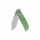 QSP Kali Button Lock 3.25in Stonewashed 14C28N Blade Green Aluminum Handle (QS159-E1)