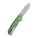QSP Kali Button Lock 3.25in Stonewashed 14C28N Blade Green Aluminum Handle (QS159-E1)