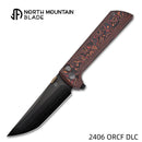 North Mountain Blade CHOP2 Red Ceramic Carbon Fiber 3.5" SLD-Magic DLC Button Lock Knife – .45 Thumb Disc (2406-ORCF-DLC)