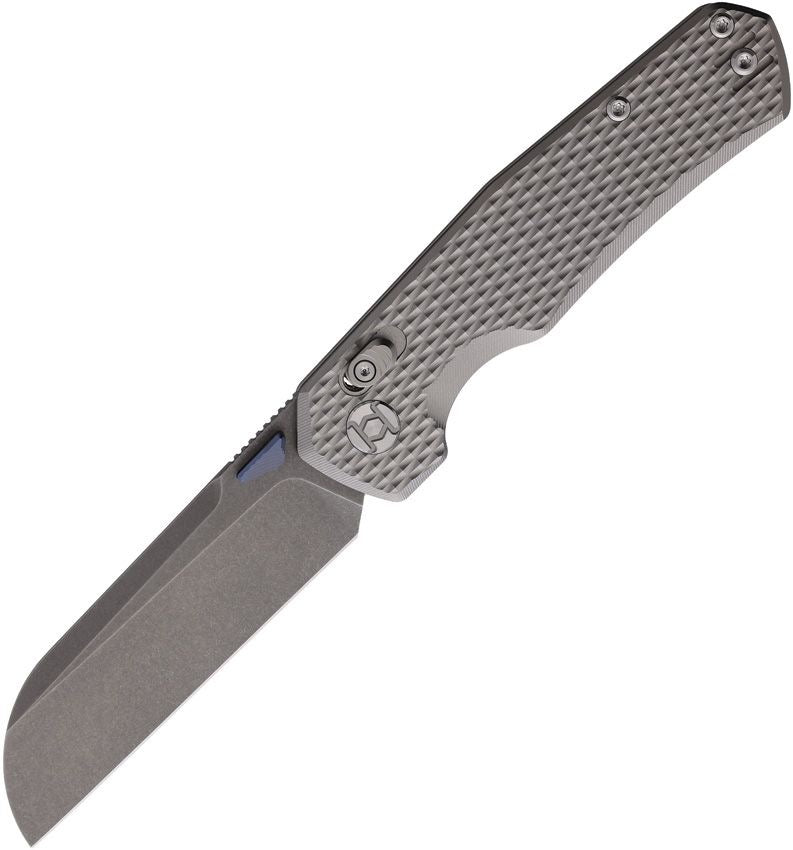 Kunwu Chad – 3.5″ Stonewashed PM60 Sheepsfoot Blade, Textured Titanium Handle (SX703T-1)