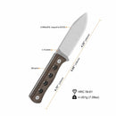 QSP Canary Fixed Blade 4.25in Cr8Mo2VSi Steel Dark Brown Rough Micarta Handle QS155-A1