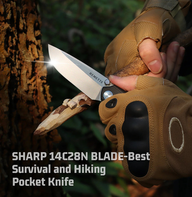 Remette Wild Species GC103-B – 3.27" 14C28N Drop Point Folding Knife, Black G10 Handle