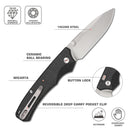 Remette WD107MGB – 3.11" 14C28N Drop Point Folding Knife, Black Micarta Handles with Button Lock