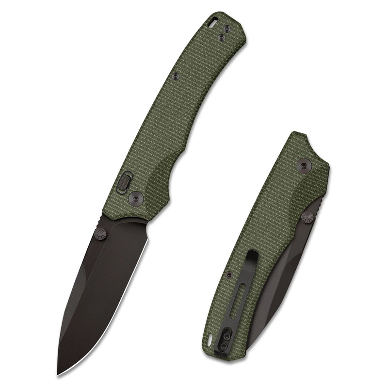 Remette WD107M – 3.11" 14C28N Drop Point Folding Knife, Green Micarta Handles with Button Lock