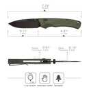Remette WD107M – 3.11" 14C28N Drop Point Folding Knife, Green Micarta Handles with Button Lock