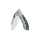 QSP Capybara 3in Satin Böhler M390 Blade Bead Blast Titanium Handle w/ Blue Camo Carbon Fiber Inlay QS152-A1