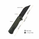 QSP Swordfish Button Lock 3.62in Black Stonewashed Blade Green Micarta Handle QS149-B2