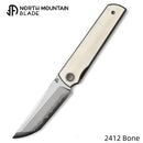 North Mountain Blade 2412-Bone CHOP 4 – SLD San Mai Japanese Tanto Front Flipper | Smooth Bone Handle | Liner Lock
