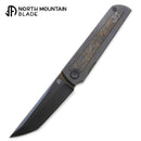 North Mountain Blade Kick Stop Chop Japanese Style DLC Tanto M390 Blade Dark Matter Carbon Fiber Inlay Titanium handle