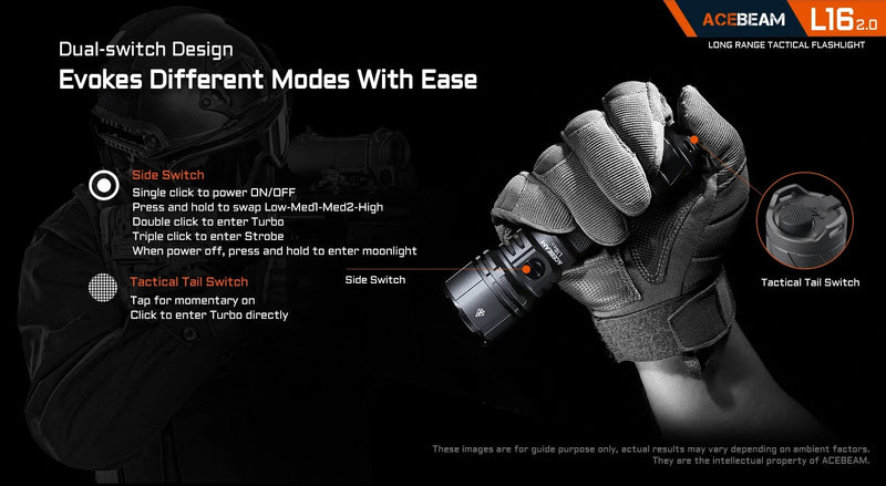 Acebeam L16 2.0 Tactical Flashlight – 2100 Lumens, USB-C, 670m Throw