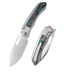 Remette RT-Orca ORCAJY – 3.15″ Pearlescent M390 Drop Point, Titanium & Jazzy CamoCarbon, Button Frame Lock