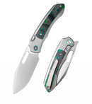 Remette RT-Orca ORCAKD – 3.15″ Pearlescent M390 Drop Point, Titanium & Kelp Bed CamoCarbon, Button Frame Lock